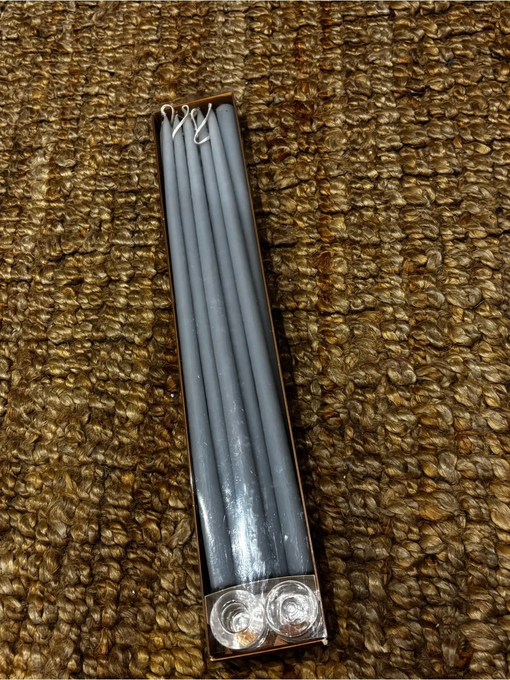 10 blue Taper Candles with 2 bases